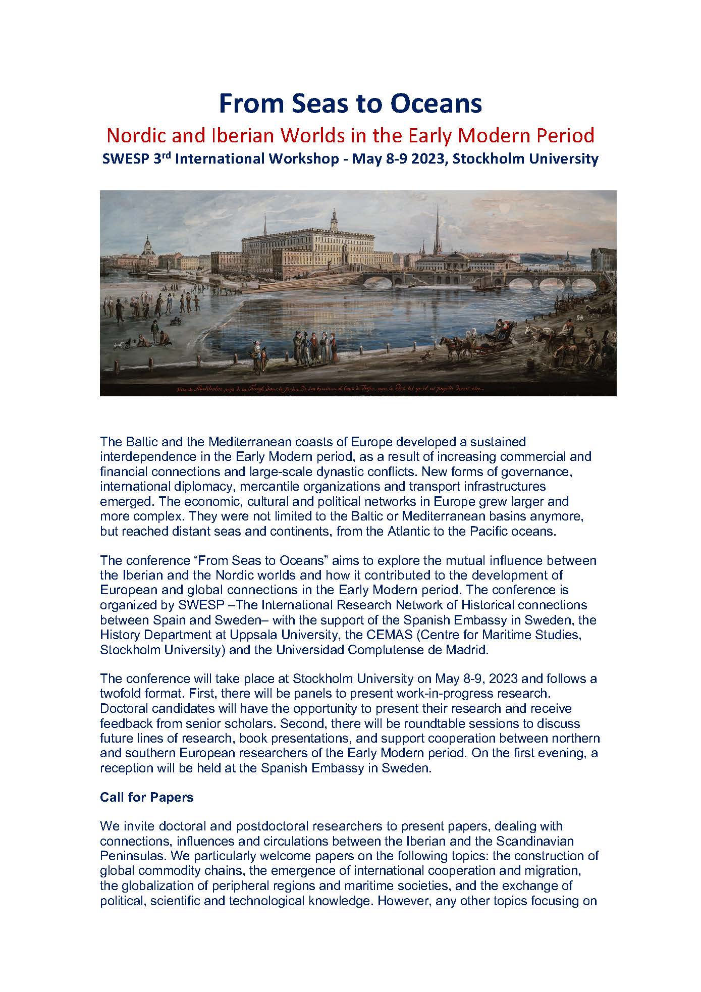 CALL FOR PAPERS: From Seas to Oceans. Nordic and Iberian Worlds in the Early Modern Period. - May 8-9 2023, Stockholm University
